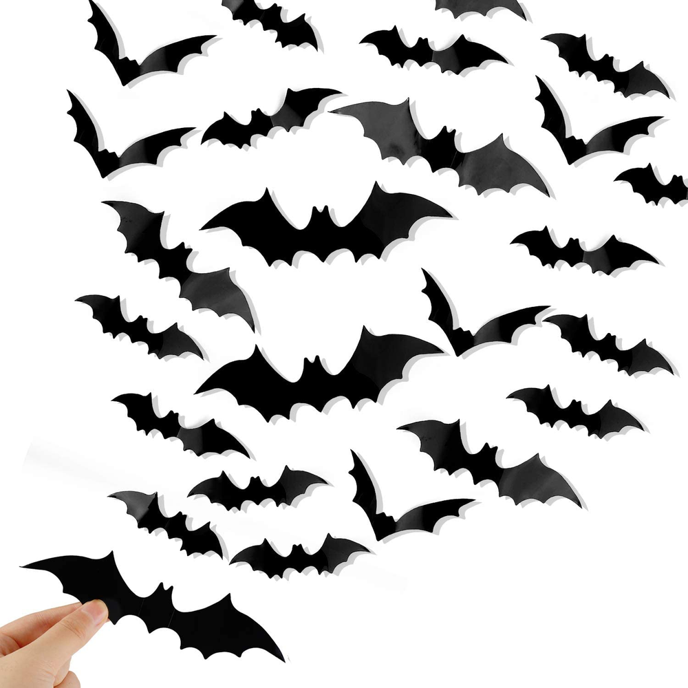 120PCS 3D Bat Wall Stickers Halloween Home Decor Spooky Black Bat Decals