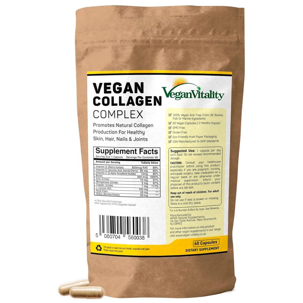 Vegan Collagen Supplements with Biotin for Hair, Skin, Nails & Joints - 2 Mon...