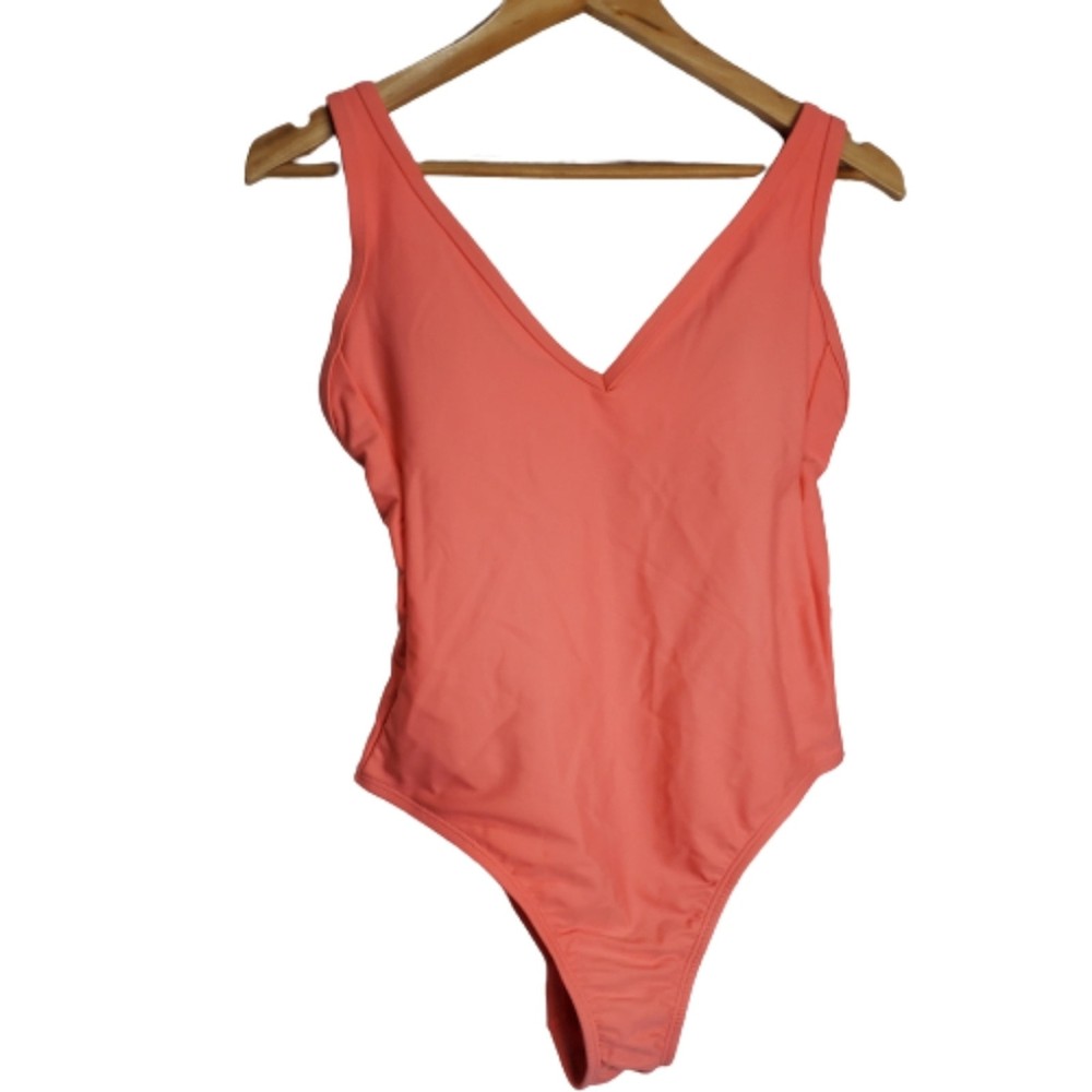 Kona Sol Peach V-neck One Piece Swimsuit with Adjustable Straps Size Small