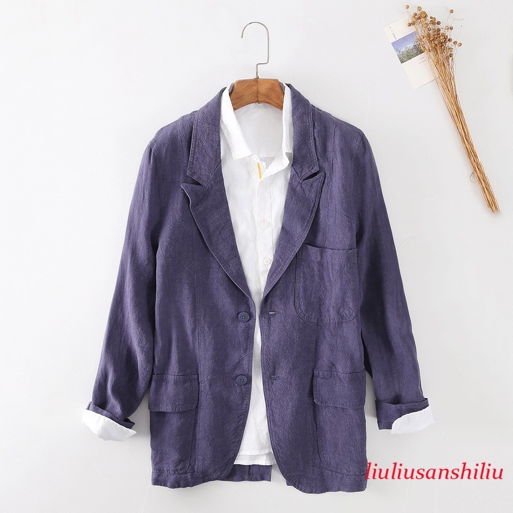 Mens 100% Linen Suit Collar Blazers Single Breasted 2 Buttons Jacket Business Sz