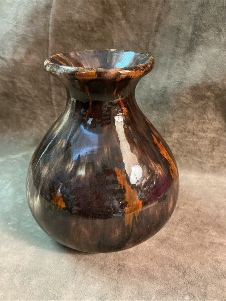 1920S Brush Mccoy Art Pottery Brown Onyx Glaze  Bulbous Shaped Vase