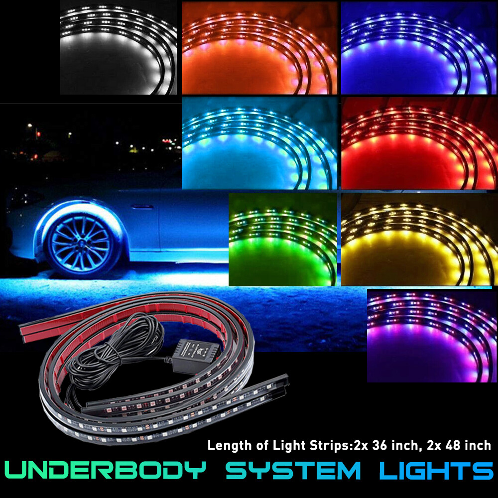4X Colors 8 LED Under Strip Car Tube Underglow Underbody System Neon Light Kit M