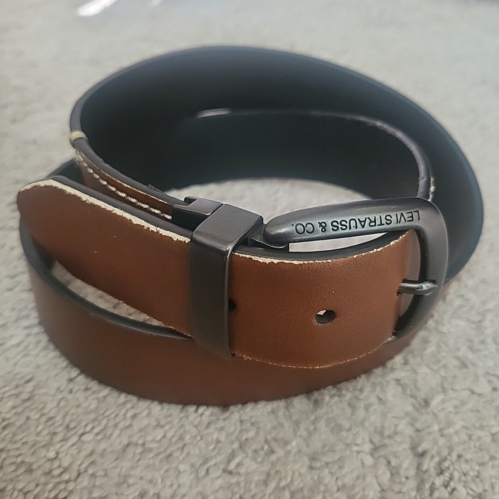 Levi Strauss Levi's Belt Men 34-36 Black Brown Reversible Synthetic Leather Work