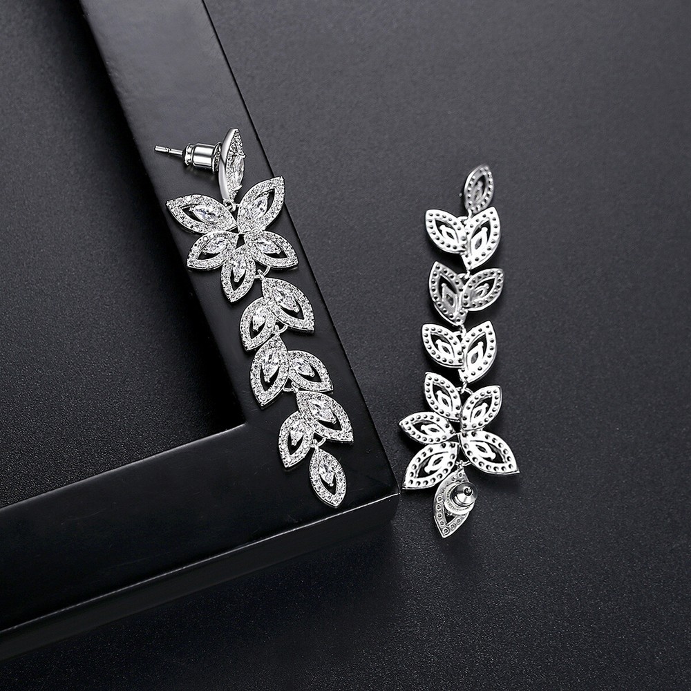 Long Leaf Tassel Women's Zircon Earrings Simple Fashion Gold Plated Jewelry Gift