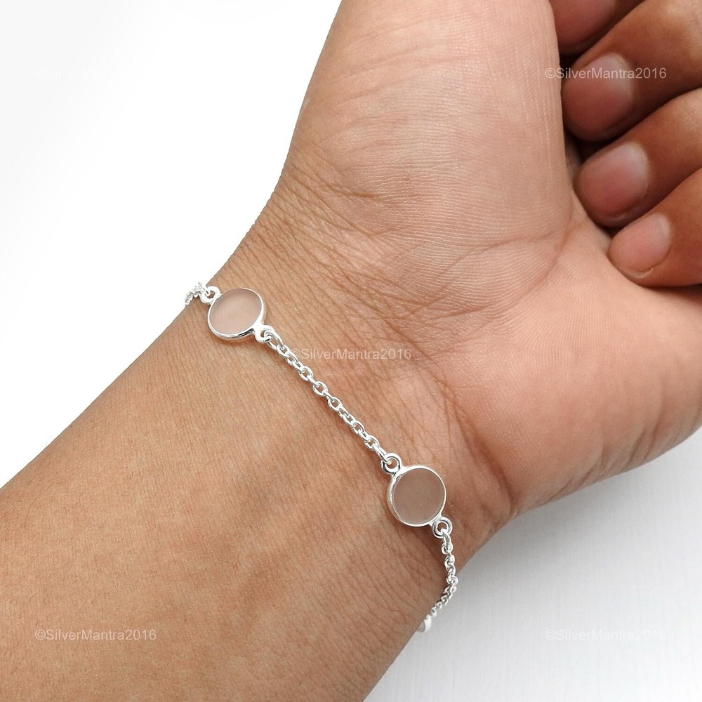 Mother's Day Rose Quartz Bracelet in 925 Sterling Silver Chain  -image