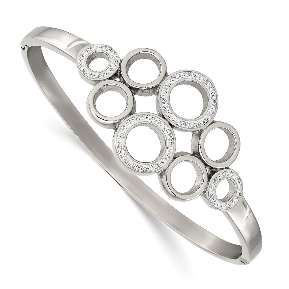 Stainless Steel Polished with Preciosa Crystal Hinged Bangle Bracelet 6.5