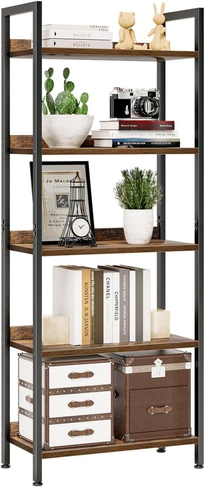 5 Tier Bookshelf for Home Office Storage Organizer Free Standing Bookcase