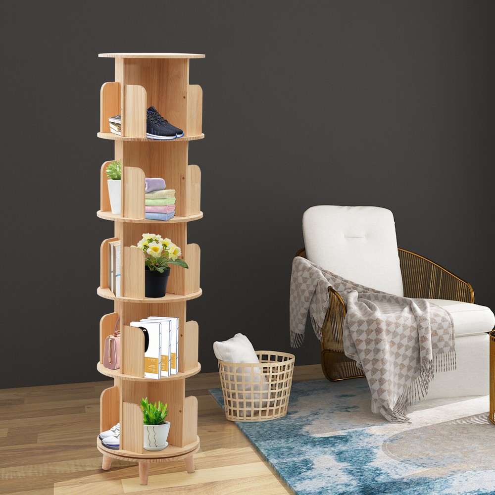 5-Tier Rotating Bookshelf Freestanding Display Storage Rack