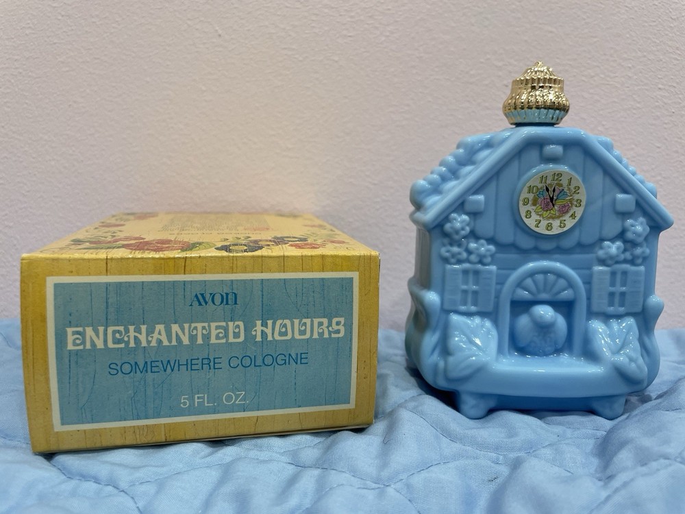AVON Enchanted Hours SOMEWHERE Cologne 5 oz Perfume with Cuckoo Clock