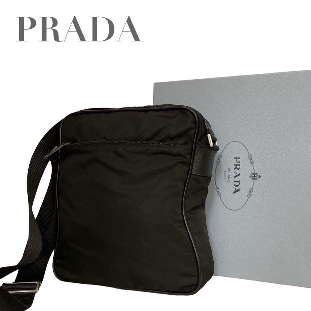 Prada Black Triangle Logo Nylon Shoulder Bag Crossbody AA Condition Authentic