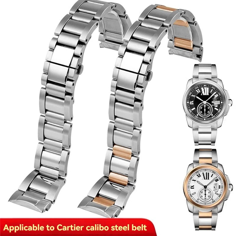 Steel Watch Strap for Cartier Caliber W7100037 W7100041 23mm Bracelet Men Women