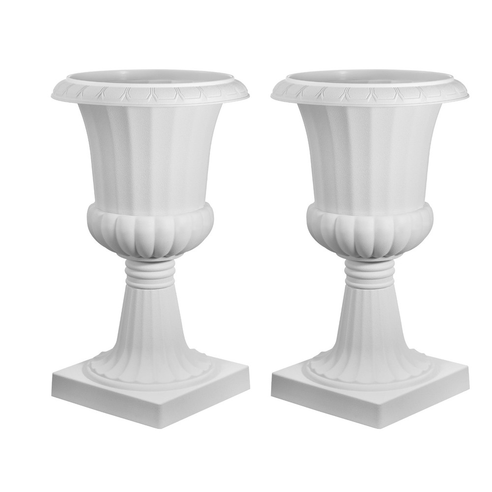 Uimoso Urn Planters 26.4 Inch Height 2PCS Plastic White Decorative Flower Pots