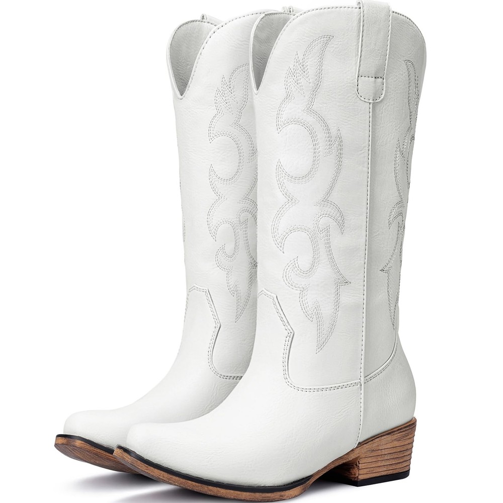 Choiran White Cowboy Boots for Women - Embroidered Cowgirl 8.5,
