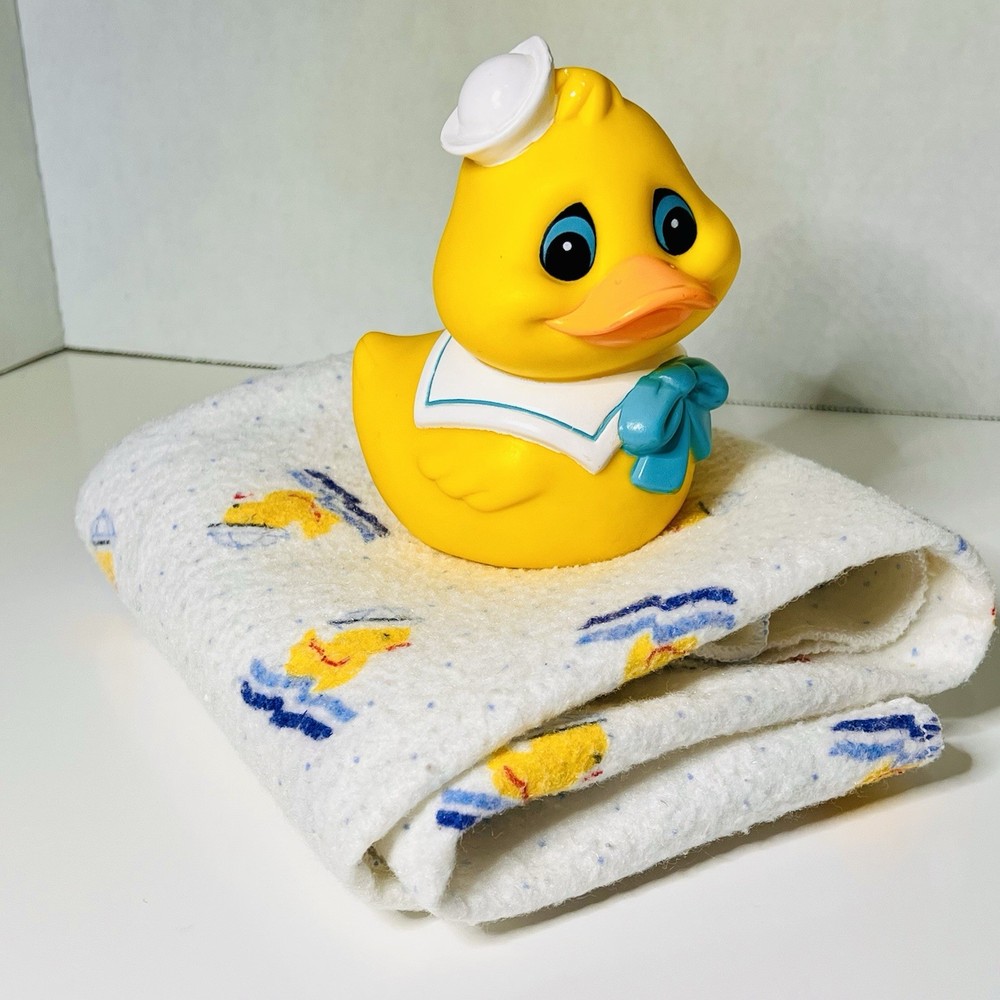 1987 Vintage Rubber Duck and Receiving Blanket Set Same Age