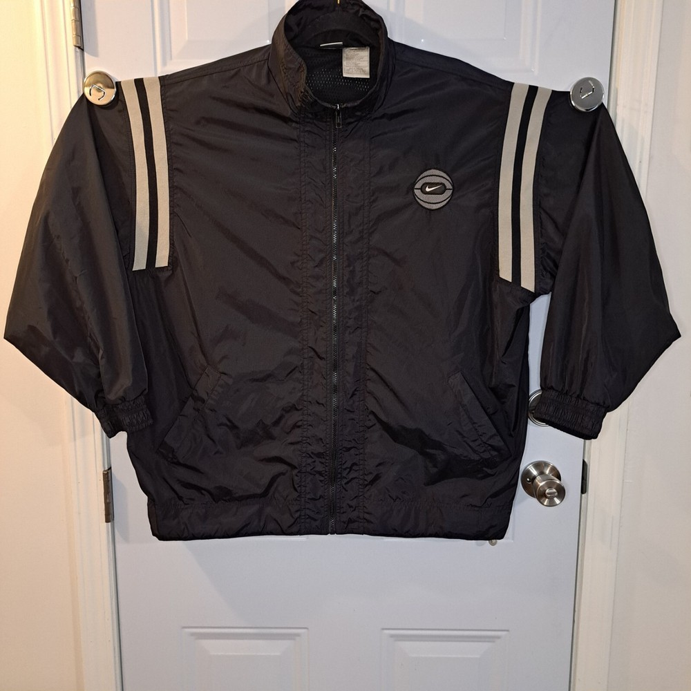 Vintage Nike Basketball Windbreaker Jacket Mens Large Black Embroidered Logo Zip