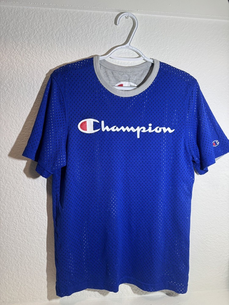 Champion Jersey Reversible Shirt Adult M Blue Gray Logo Mesh Activewear Mens