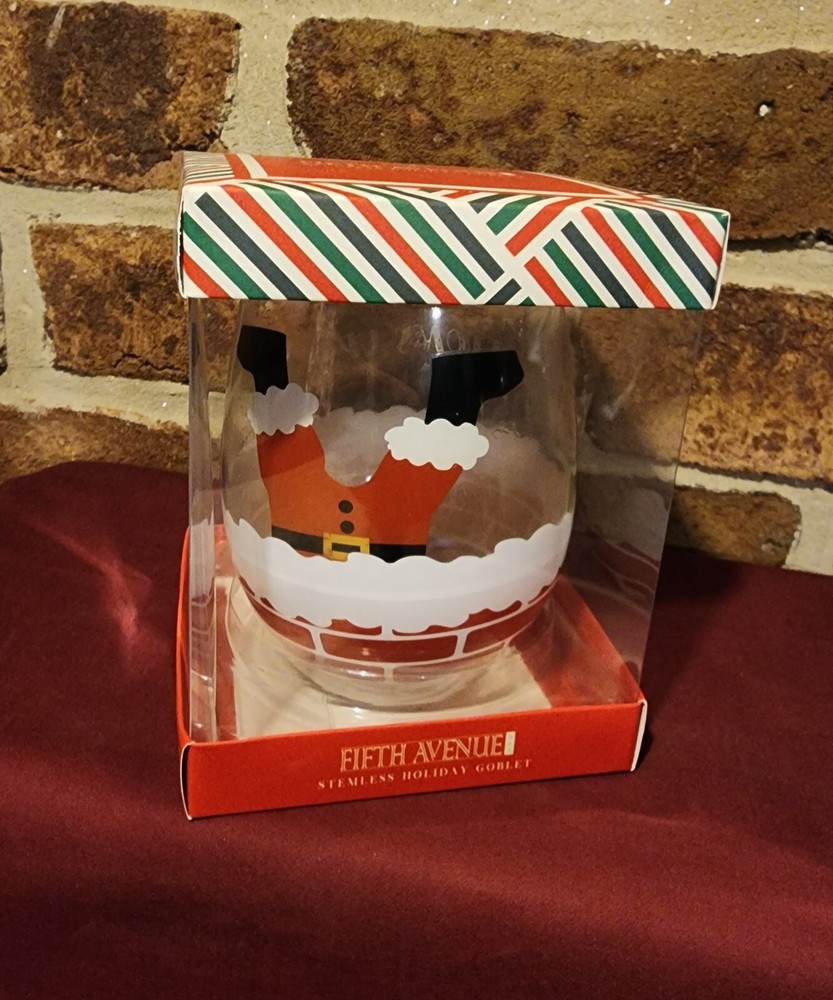 Whimsical Santa Stemless Christmas Wine Glass for Holiday Cheer