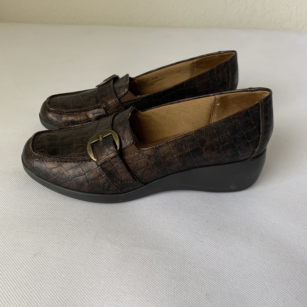 LifeStride Monopoly Shoe Women 6.5 Brown Croc Alligator Comfort Slip On Support