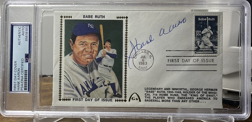 1983 GATEWAY HANK AARON AUTO BABE RUTH FDC PSA/DNA SLABBED HOF FIRST DAY ISSUE