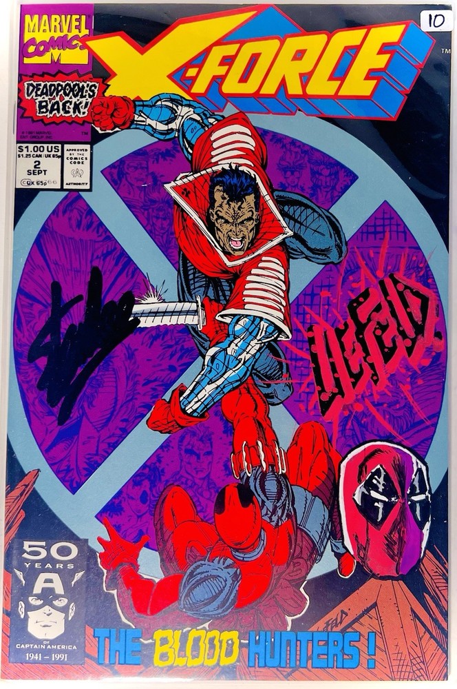 X-Force 2 Marvel 1991 2nd App of Deadpool Stan Lee & Rob Liefeld Signed Remark