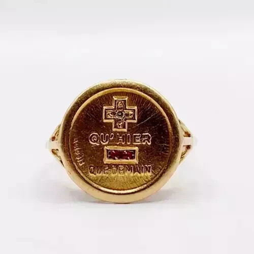 0.30 Ct Baguette Lab-Created Ruby Love medal AUGIS Ring 14K Yellow Gold Plated