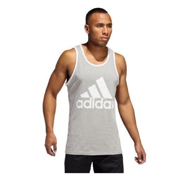 Adidas Mens Logo Tank Shirt Grey Heather White, sleeveless shirt