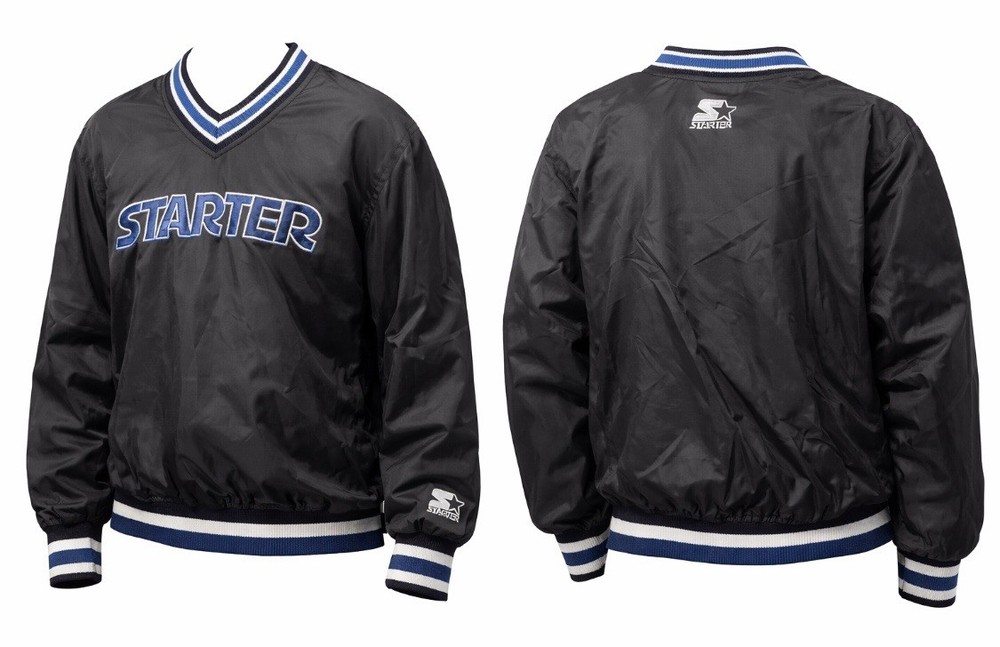 Vintage Starter Pullover Jacket Mens L Black Blue V Neck Windbreaker 90s Korea