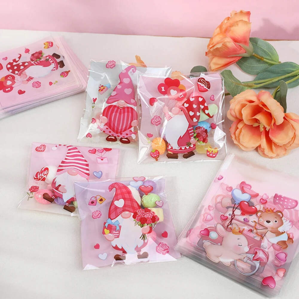 100pcs Valentine Heart OPP Plastic Bags for Candy Cookie Gift Packaging