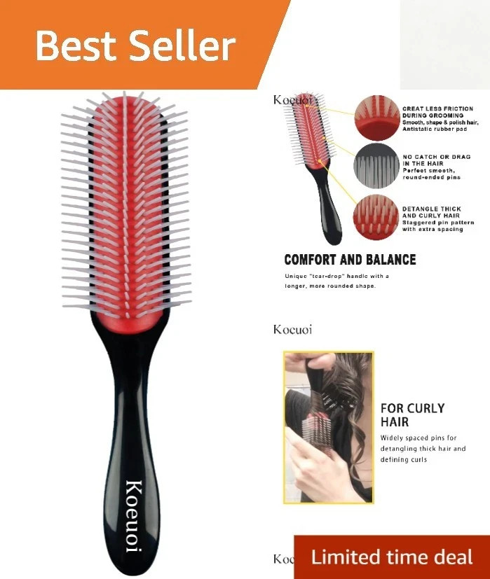 Classic Black Styling Brush - Ergonomic 9-Row Design for Smooth, Vibrant Hair