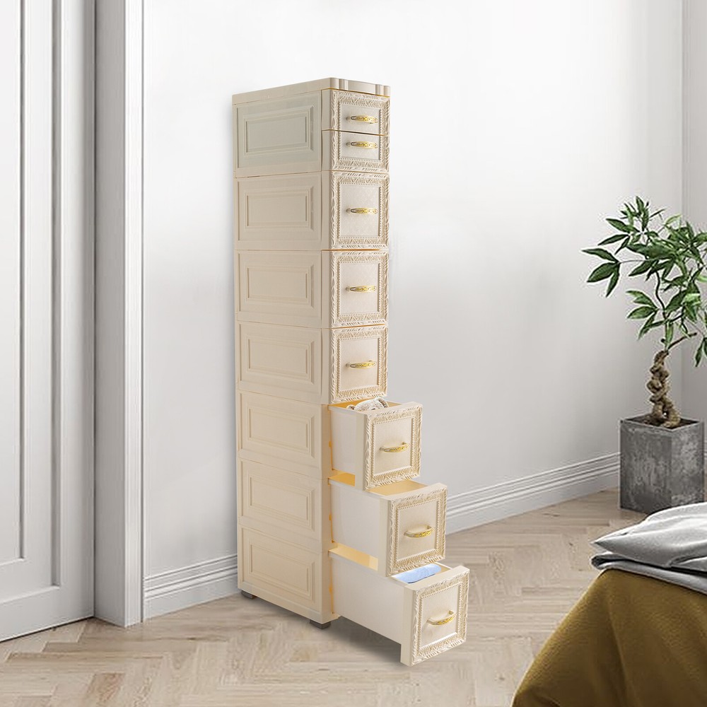 Milky-white 8-Drawer Floor Cabinet for Organized Storage