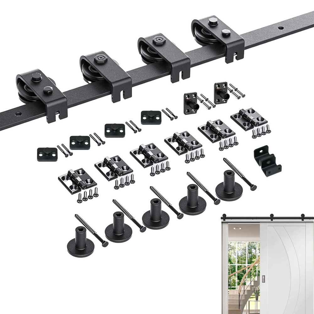 64in Sliding Barn Door Hardware Kit Modern Closet Hang Foldable Style Track Rail