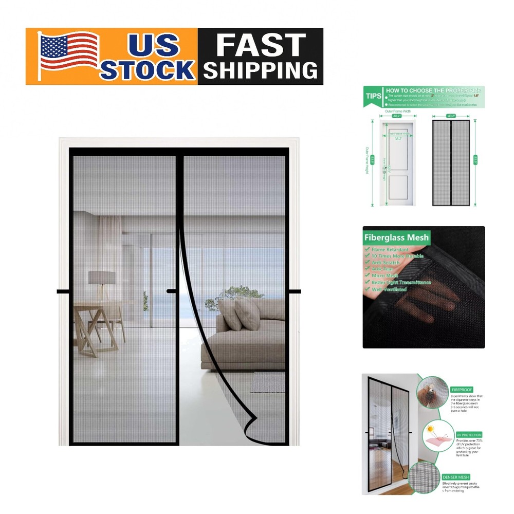 Fiberglass Magnetic Door Screen 38x82 Inches for Sunlight and Bug Protection