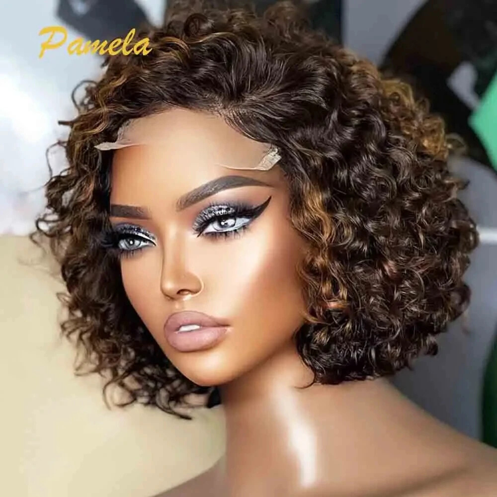 Blonde Bob Glueless Human Hair Wig with Transparent Lace Front Curly Style