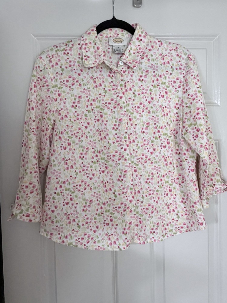 Vintage Talbots Floral Tulip Shirt Medium Cotton Cottagecore Preppy Spring
