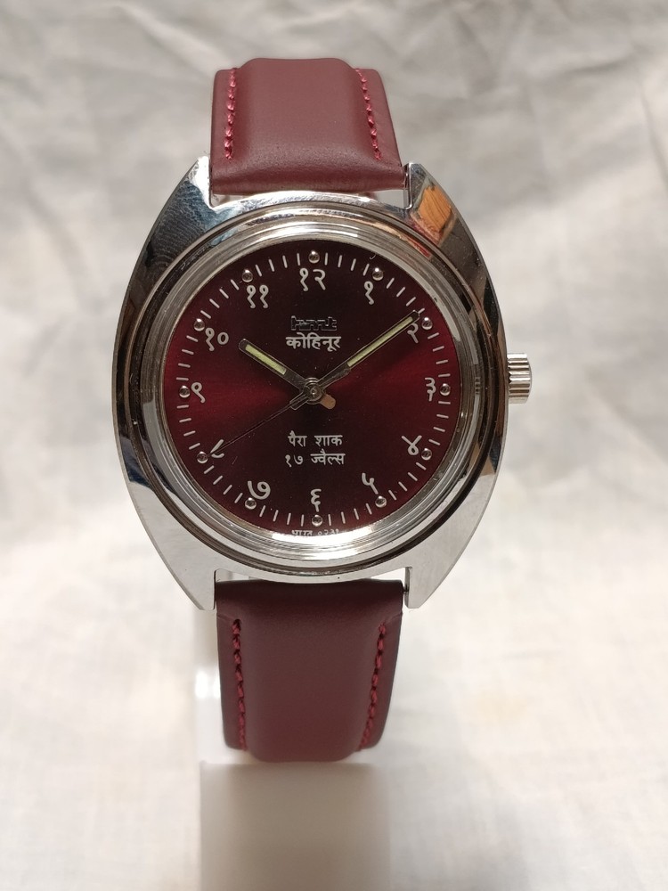 Hand Winding Vintage Hmt Kohinoor Devanagari Red Mechanical Watch For Mens