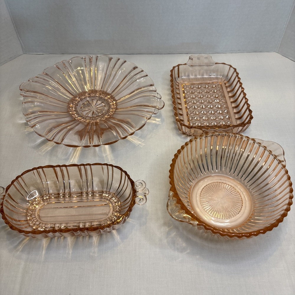Vintage Pink Depression Glass Lot - 4 Bowls & Trinket Dishes