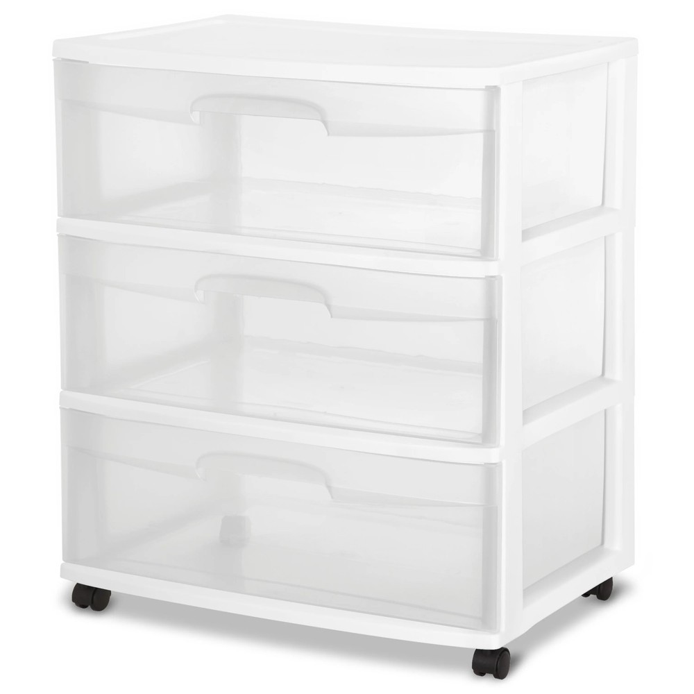 3-Drawer Wide Plastic Storage Cart with Clear Pull-Out Drawers