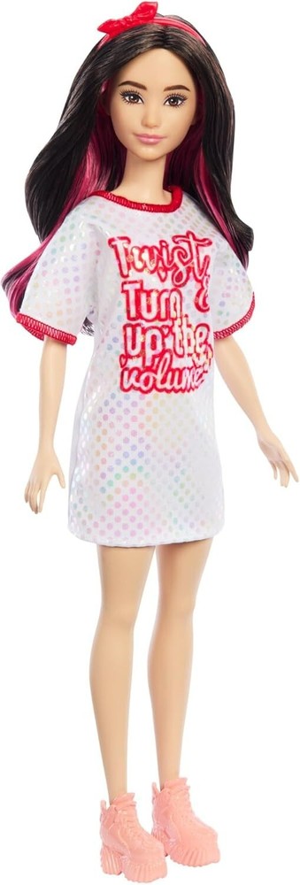 Barbie Fashionistas Doll 214 with Black Wavy Hair Twist n Turn Dress HRH12 New