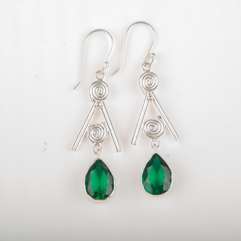 Birthday Gift For Her Natural Green Emerald Drop/Dangle Earrings 925 Silver