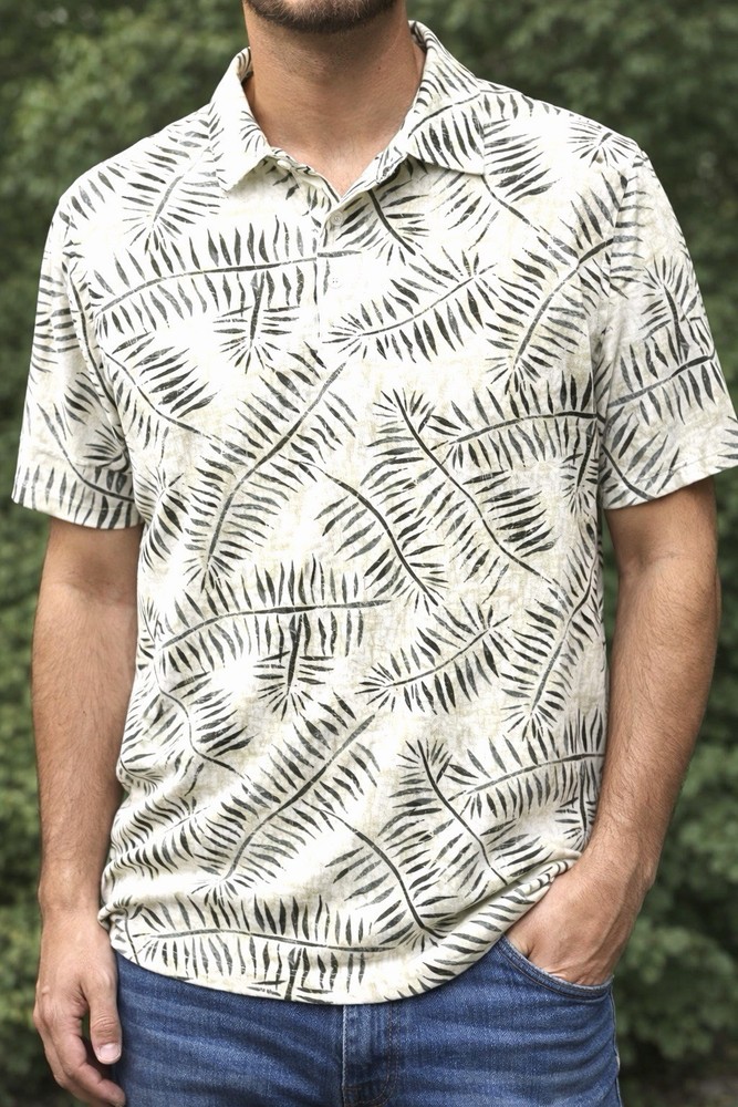 Visitor Premium Men’s Polo Shirt Tropical Leaf Print Size M Stretch