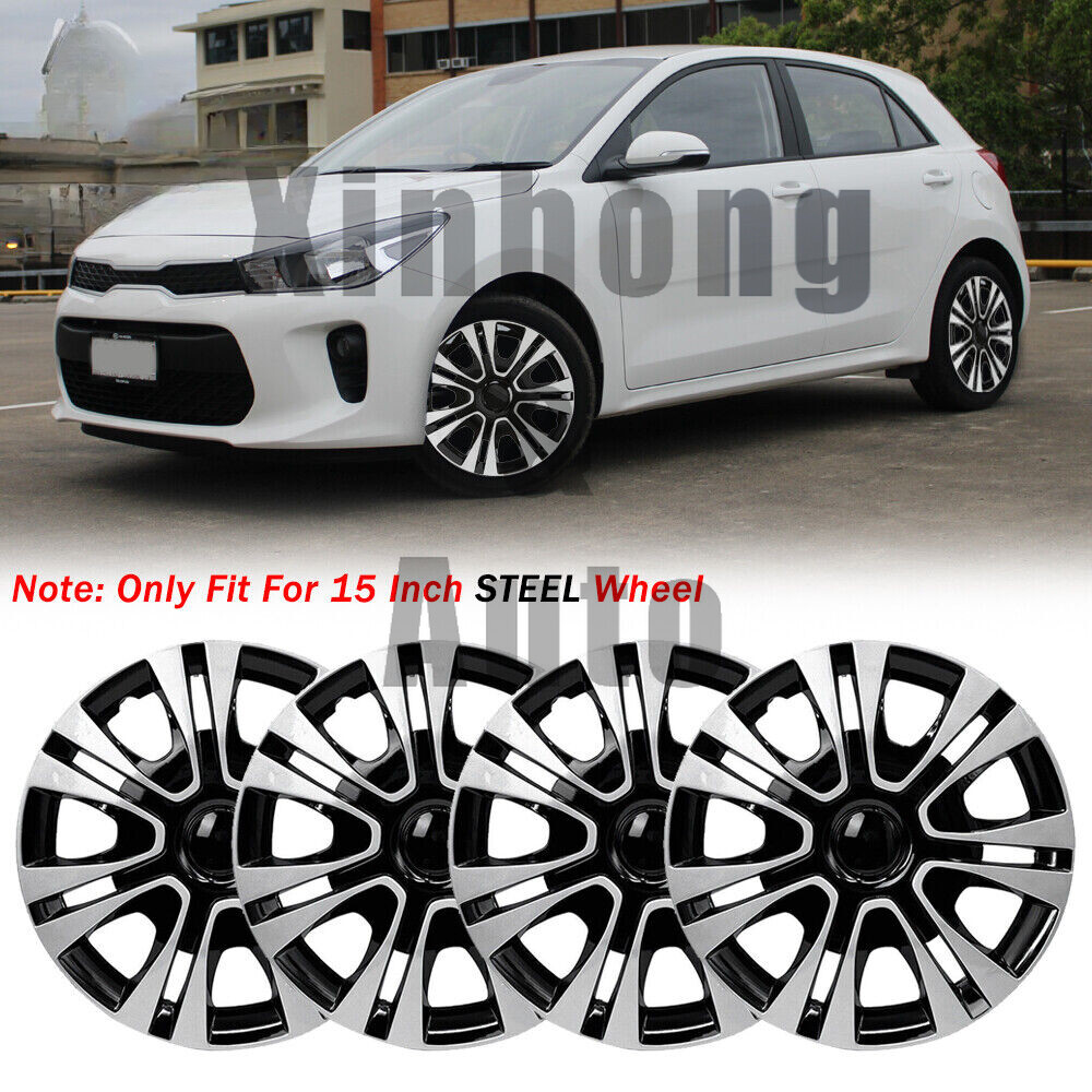 15-Inch 4-Lug Steel Wheels with Snap-On Hubcaps for 2002-2024 Kia Rio