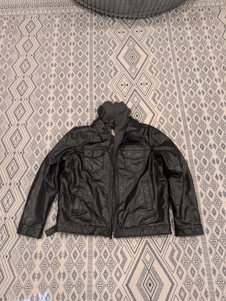 Levi's Aero Black Leather Jacket Clothing Size XL