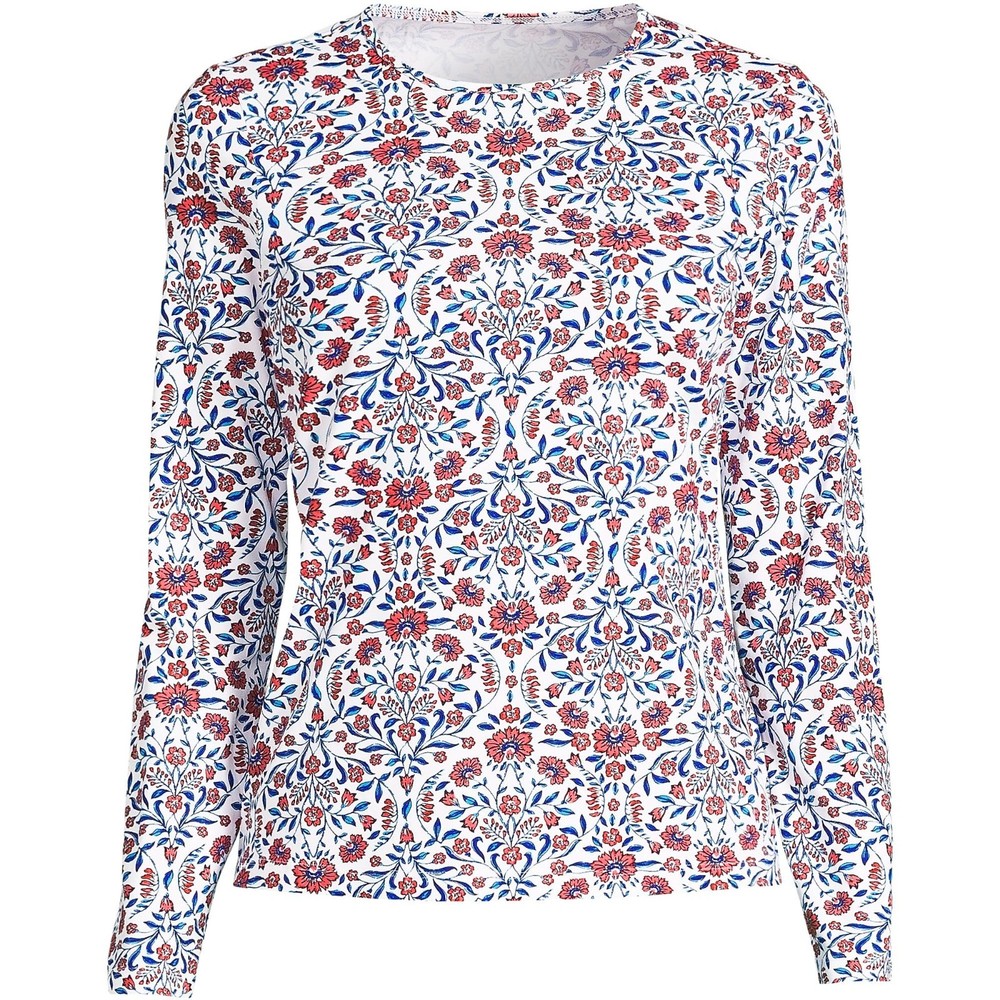 Lands End Womens 1X Long Sleeve Swim Rash Guard in White Turquoise