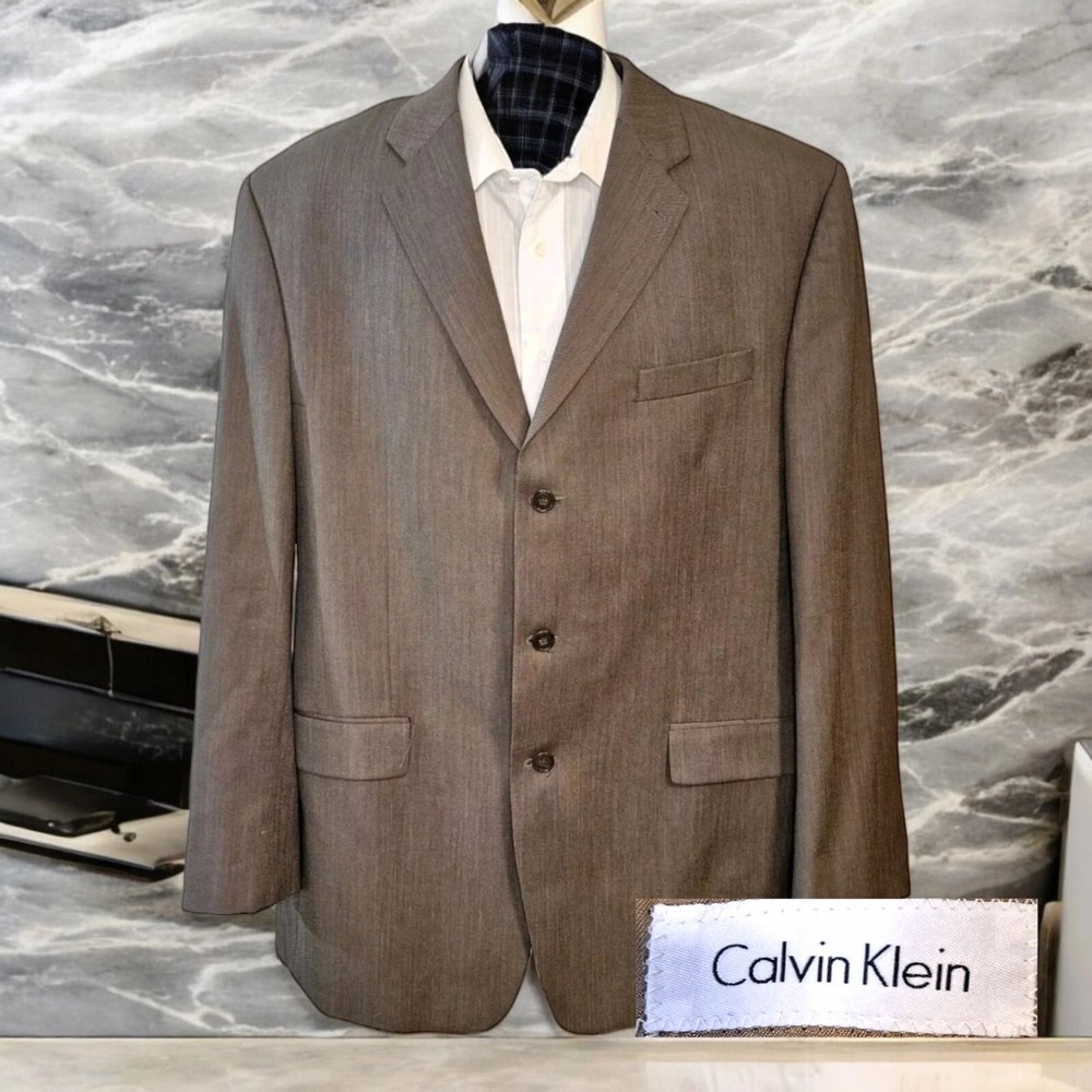 Calvin Klein Sport Coat Blazer Mens 44L Brown 3 Button Wool DV