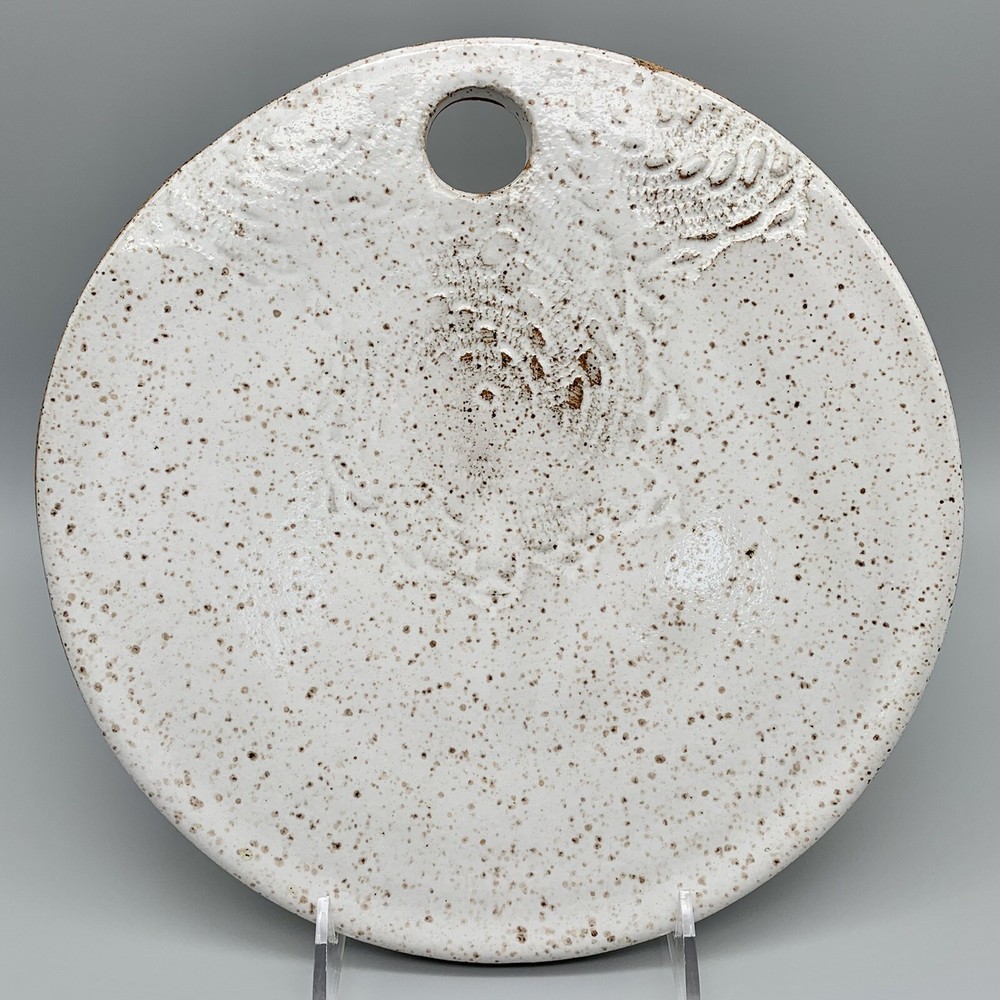 Handmade Art Pottery Speckled Stoneware Embossed Wall Hanging Cheese Board 9.75