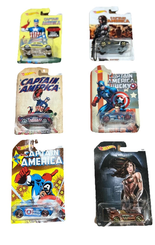 Hot Wheels Premium MARVEL, DC Superhero Set Of 6 Captain America, Wonder Woman