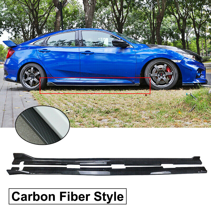 For 2016-2021 Honda Civic Sedan Hatchback Side Skirts Extension CARBON LOOK 2PCS