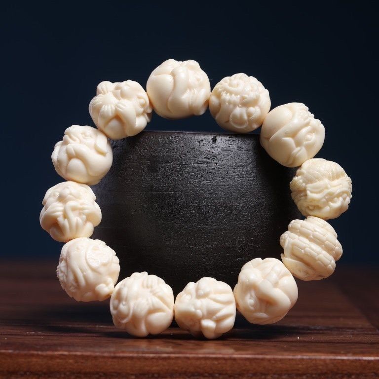 Tagua Nut  Zodiac Pixiu Bracelet Bodhi Beads Buddhist Prayer Jewelry Unisex