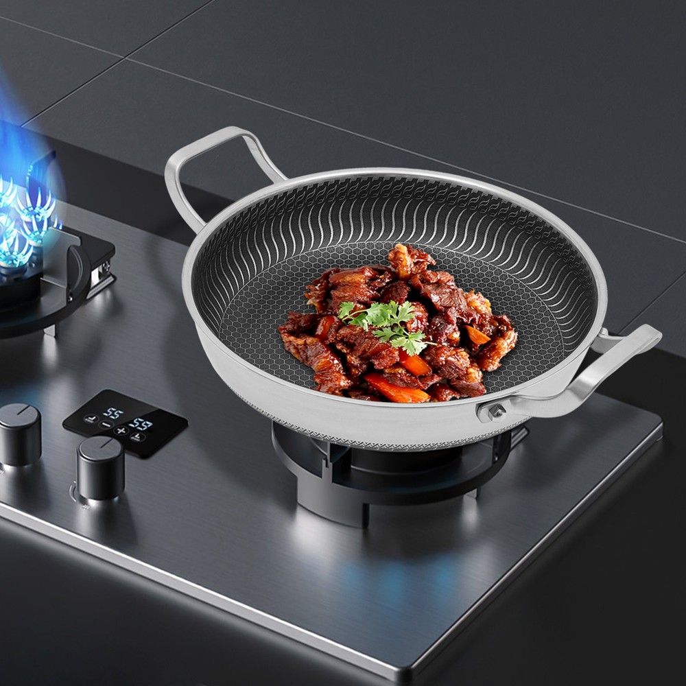 Frying Pan W/Lid Non Stick 316 Stainless Steel Skillets Induction Oven