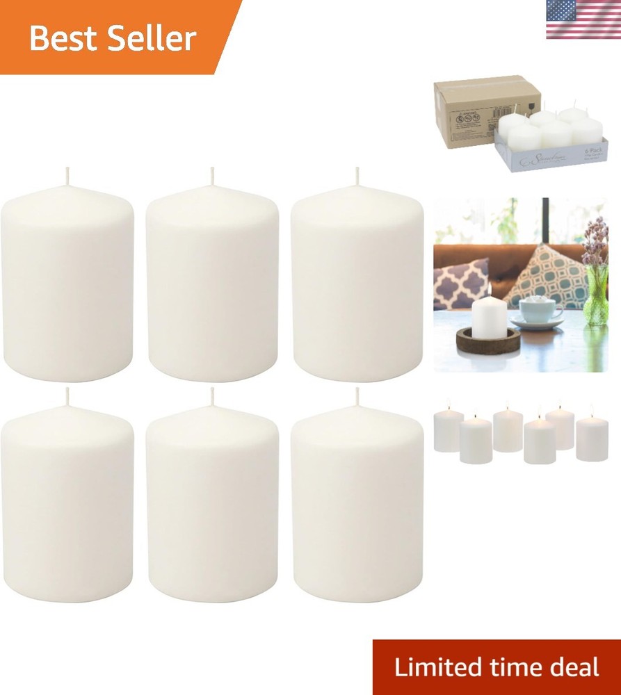 6 Pack Unscented White Pillar Candles for Events and Emergencies